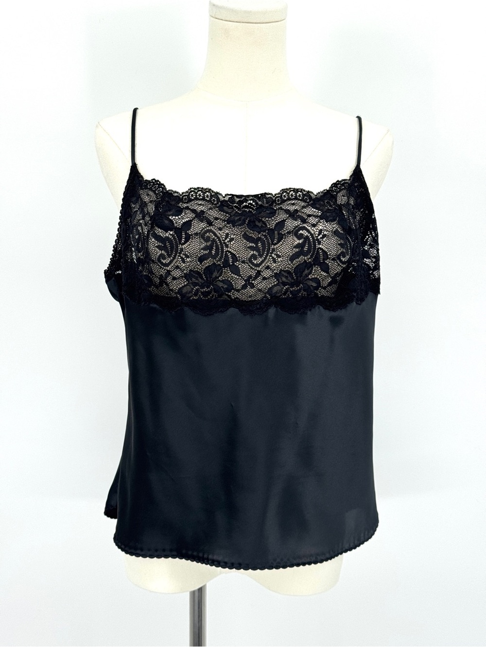 Black Satin Lace-Trim Camisole Chemise Farr West